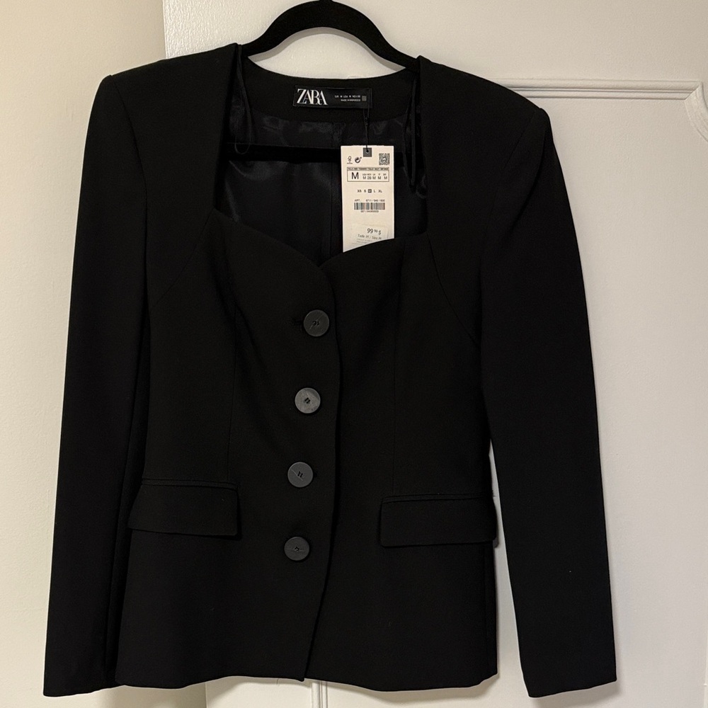 Zara Black Tailored Button Front Blazer